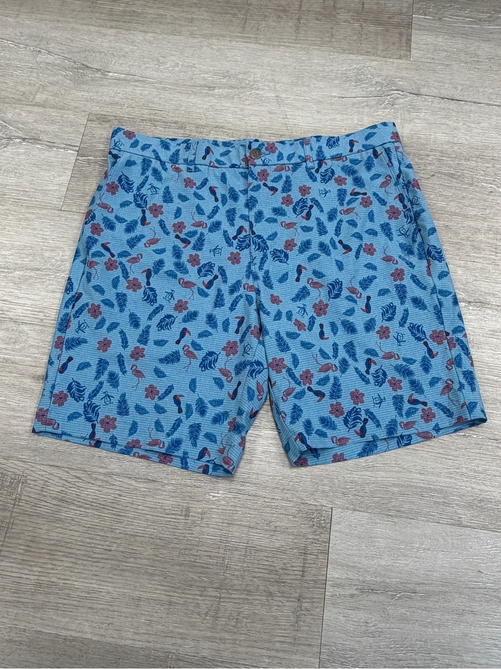 Original Penguin-Blue Tropical Print Golf Shorts